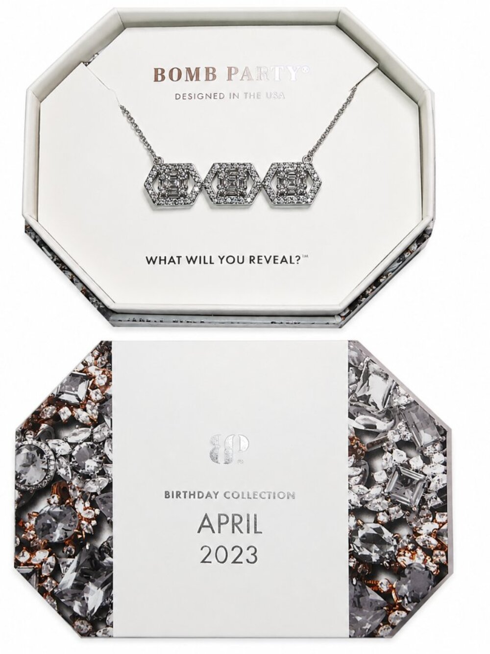 NWT Bomb Party “Bed of Sparkle” Necklace RBP5885 | Diamond Cubic Zirconia | Rhod